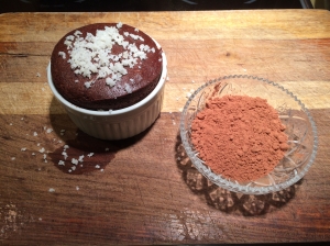 Traditional Chocolate Souffle topped with finely shaven coconut